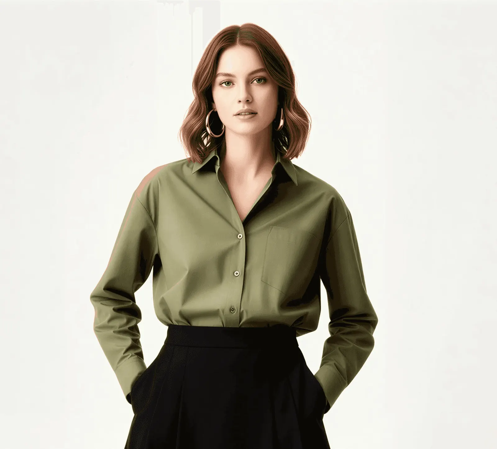 Woman in greenish shirt