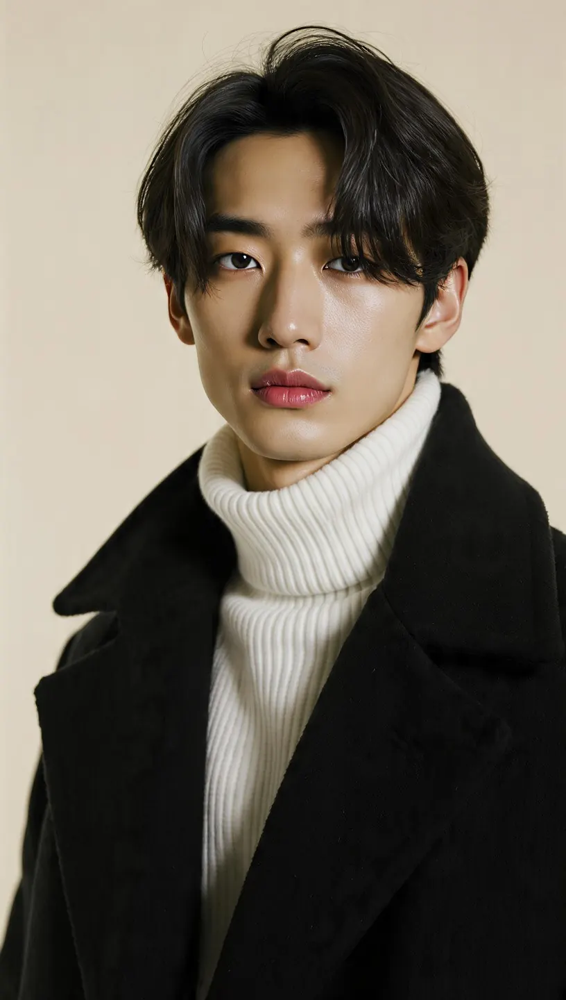Handsome boy in the black blazzer wearing the white high-neck