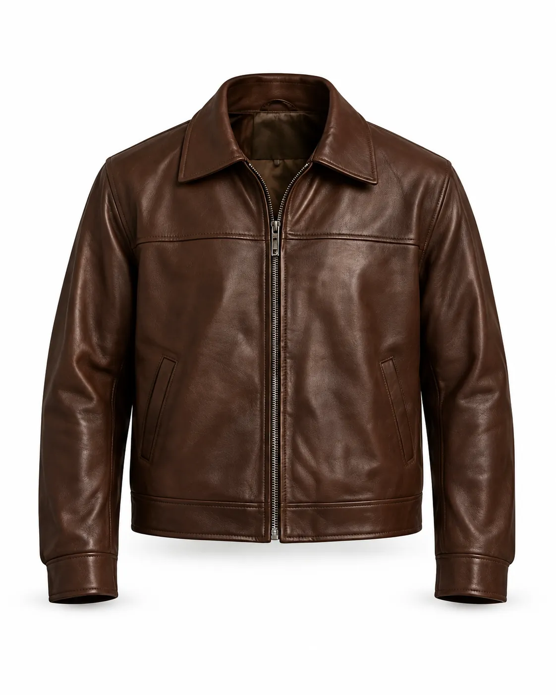 The Heritage brown collared jacket with a front zip and two side pockets